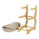 3-Tier Fruit Rack Ceramic Serving Bowls with Bamboo Wood