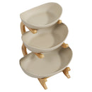 3-Tier Fruit Rack Ceramic Serving Bowls with Bamboo Wood