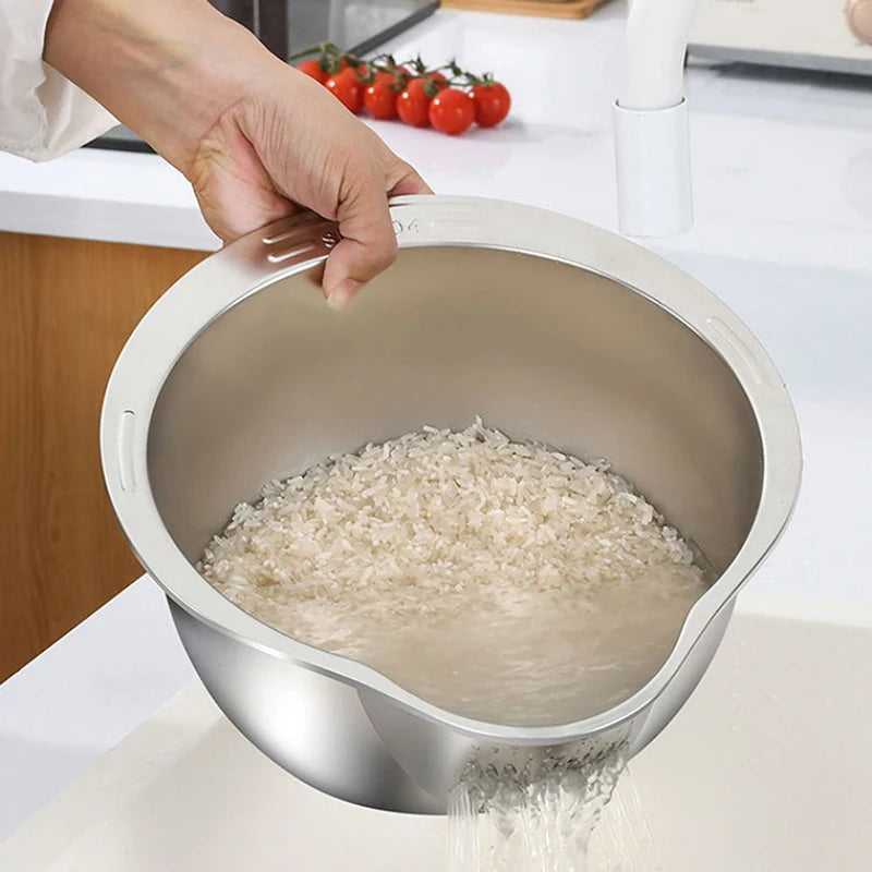 Stainless Steel Rice Washer Strainer Bowl