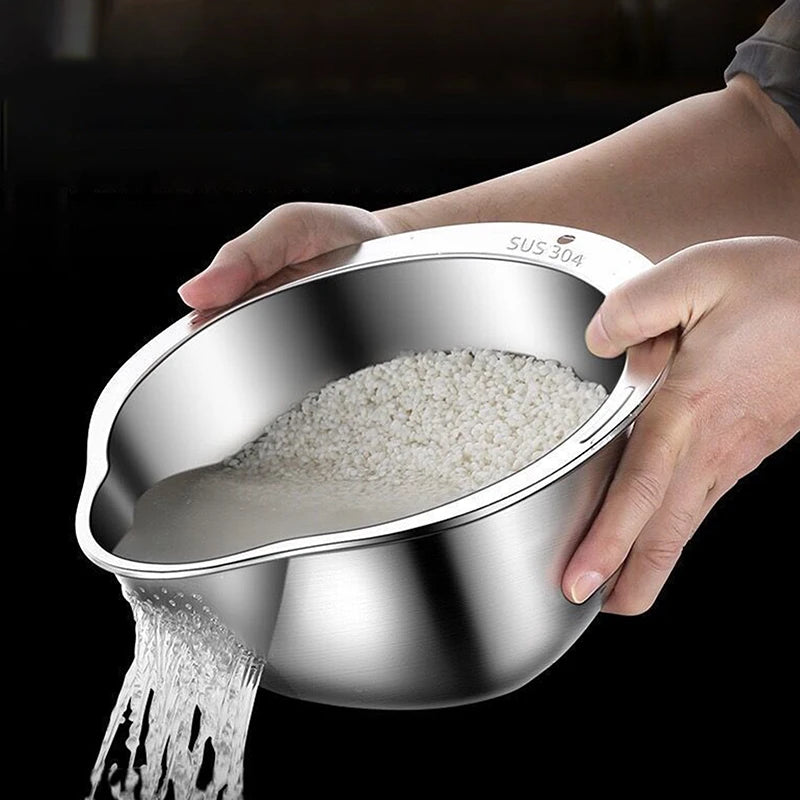 Stainless Steel Rice Washer Strainer Bowl